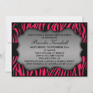 Hot Pink Wild Night Zebra Print Bachelorette Party Kaart
