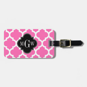 Hot Pink Wt Moroccan #5 Black 3 Initiaal monogram Bagagelabel