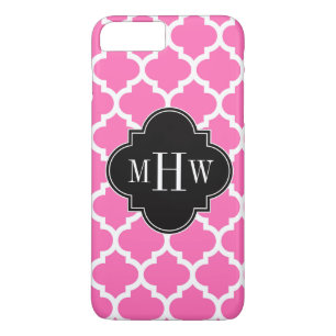 Hot Pink Wt Moroccan #5 Black 3 Initiaal monogram iPhone 8 Plus / 7 Plus Hoesje