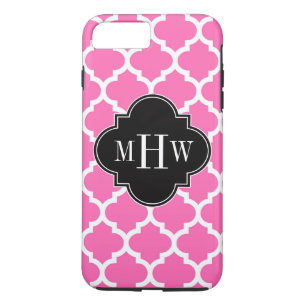 Hot Pink Wt Moroccan #5 Black 3 Initiaal monogram iPhone 8 Plus / 7 Plus Hoesje