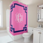 Hot Pink Wt Vine Monogram DIY BG & Grieks Key Lijs Douchegordijn (In situ)