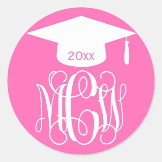 Hot Pink Wt Vine Script Monogram Afstuderen DIY BG Ronde Sticker (Voorkant)
