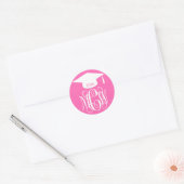 Hot Pink Wt Vine Script Monogram Afstuderen DIY BG Ronde Sticker (Envelop)