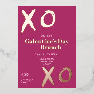 Hot Pink XOXO Gold Galentine's day Brunch Folie Feestdagenkaart