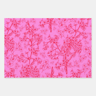 Hot Pink Y2K  Moderne Floral Botanisch Inpakpapier Vel