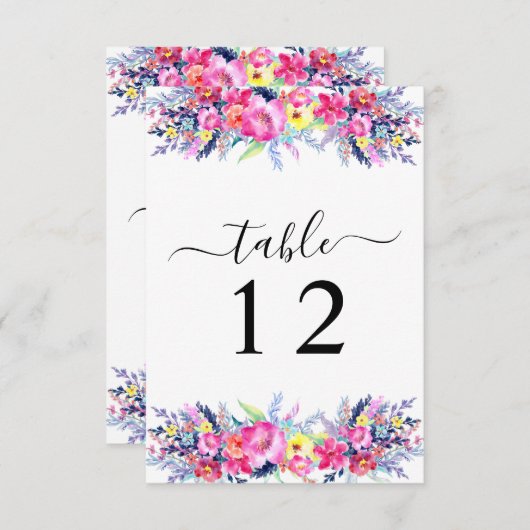 Hot Pink & Yellow Spring Floral Table Number Kaart (Voorkant / Achterkant)