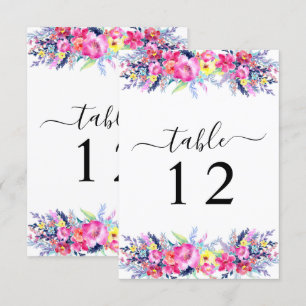 Hot Pink & Yellow Spring Floral Table Number Kaart