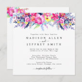 Hot Pink & Yellow Spring Floral Weddenschap Aankondiging (Voorkant / Achterkant)