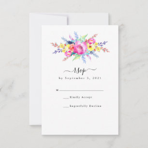 Hot Pink & Yellow Spring Floral Wedding RSVP Kaartje