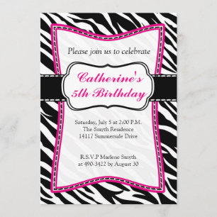 'Hot Pink Zebra Child's Birthday'-uitnodiging. Kaart