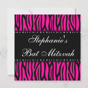 Hot Pink Zebra Diamonds Bat Mitzvah Kaart