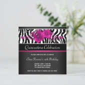 Hot Pink Zebra Quinceanera Uitnodigingen (Staand voorkant)