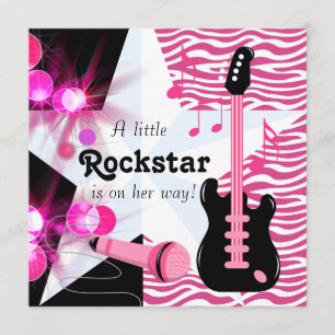 Hot Pink Zebra Rockstar Baby Girl Shower Kaart