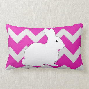 Hot Pink Zig Zag Chevron met White Bunny Kussen