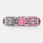 Hot Pink, zwart en wit Mandala - Monogram Skateboard (Horizontaal)
