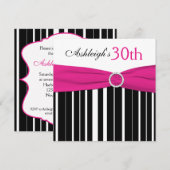 Hot Pink, zwart, White, 30th Birthday Invitation Kaart (Voorkant / Achterkant)