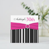Hot Pink, zwart, White, 30th Birthday Invitation Kaart (Staand voorkant)