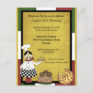 Hot Pizza Chef Party Invitation Kaart
