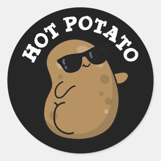 Hot Potato Funny Veggie Pun Dark BG Ronde Sticker (Voorkant)