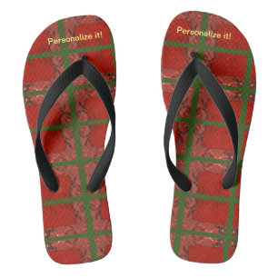 Hot-red en groene abstracte teenslippers. teenslippers