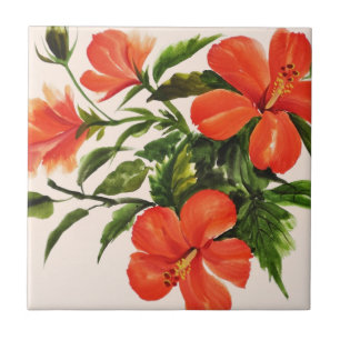 Hot Red Hibiscus Tegeltje