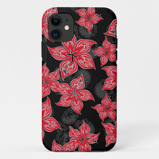 Hot Rodder Pinstriped Hibiscus en Skull Case-Mate iPhone Case (Achterkant)