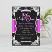 Hot rose argent noir Tiara Sweet 16 Invitation (Debout devant)