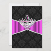 Hot rose argent noir Tiara Sweet 16 Invitation (Dos)