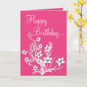 Hot rose blanc & noir Floral Bonne carte d'anniver (Fleur jaune)