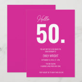 Hot Rose Bonjour Cinquante Anniversaire Invitation (Devant / Derrière)