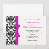 Hot rose Bow avec Mariage damassé Invitation (Devant / Derrière)