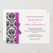 Hot rose Bow avec Mariage damassé Invitation (Devant / Derrière)
