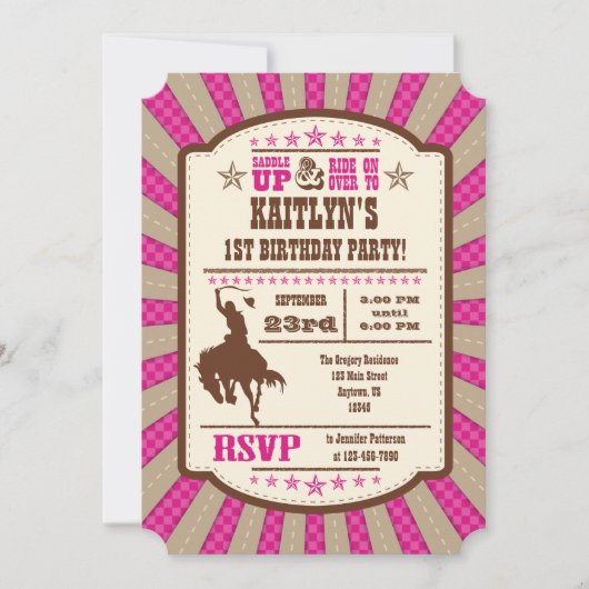 Hot rose Cowboy Rodeo Anniversaire Fête Invitation (Devant)