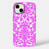 Hot rose Damask iPhone 14 Coque (Verso)