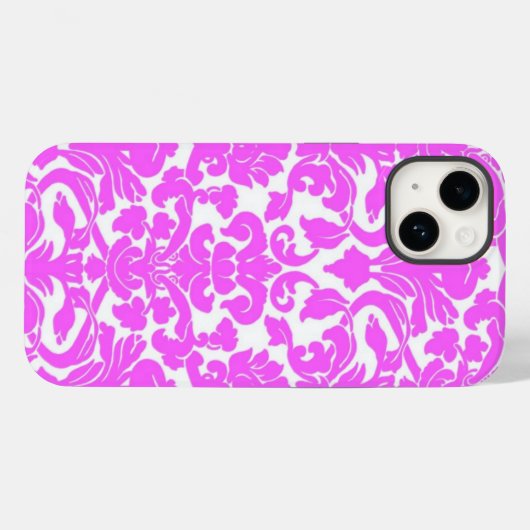 Hot rose Damask iPhone 14 Coque (Verso (horizontal))