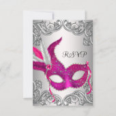 Hot rose en argent Masquerade Party RSVP (Devant)