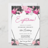 Hot rose et noir 18e anniversaire Invitation (Devant)