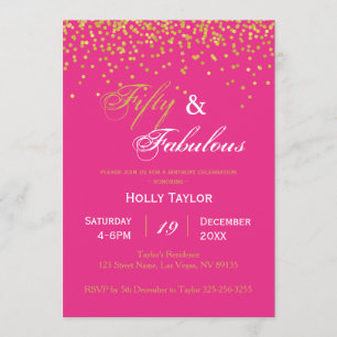 Hot rose et noir 50e anniversaire invitation