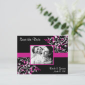 Hot rose et noir Enregistrer la date Photo Cartes  (Debout devant)