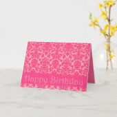 Hot rose Floral Damask Bonne carte d'anniversaire (Fleur jaune)
