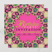 Hot rose Fun Floral Invitations d'anniversaire (Devant / Derrière)