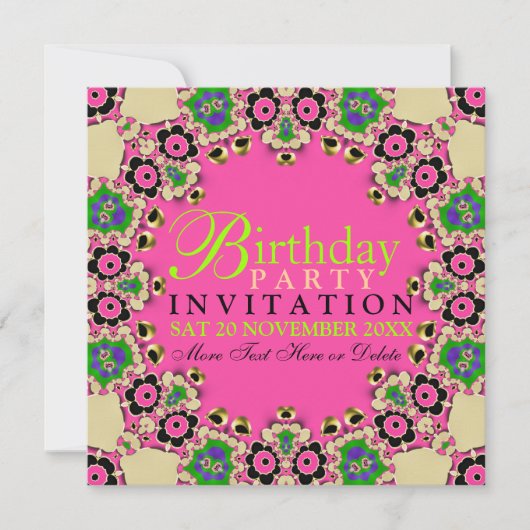 Hot rose Fun Floral Invitations d'anniversaire (Devant)