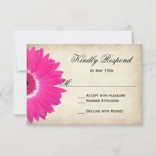 Hot rose Gerber Daisy Mariage rustique Cartes RSVP (Devant)
