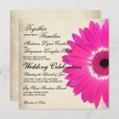 Hot rose Gerber Daisy Rustic Wedding Invitations (Devant / Derrière)