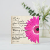 Hot rose Gerber Daisy Rustic Wedding Invitations (Debout devant)