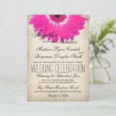 Hot rose Gerber Daisy Rustic Wedding Invitations (Debout devant)