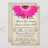 Hot rose Gerber Daisy Rustic Wedding Invitations (Devant / Derrière)