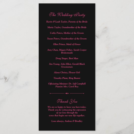 Hot rose Gerbera Daisy Black Wedding Programme (Dos)