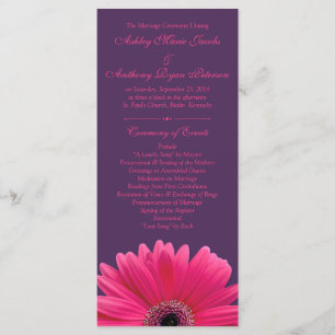 Hot rose Gerbera Daisy Purple Wedding Programme