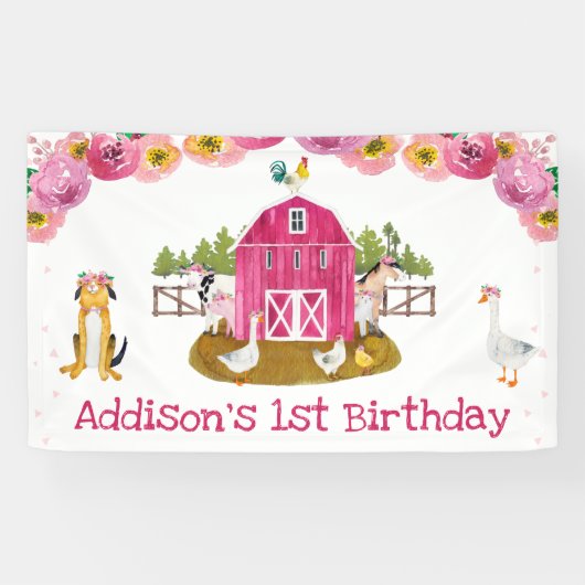 Hot rose Grange Girls Farm Anniversaire bannière d (Horizontal)